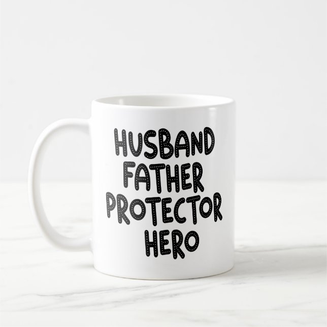 Ehemann Vater Protector Hero Funny Vatertag Kaffeetasse (Links)
