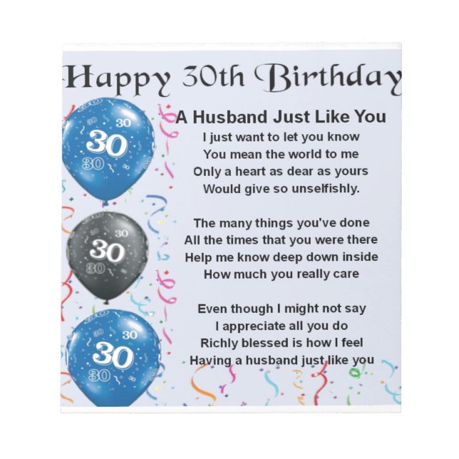 Ehemännisches Gedicht - 30. Geburtstag Notizblock (Vorderseite)