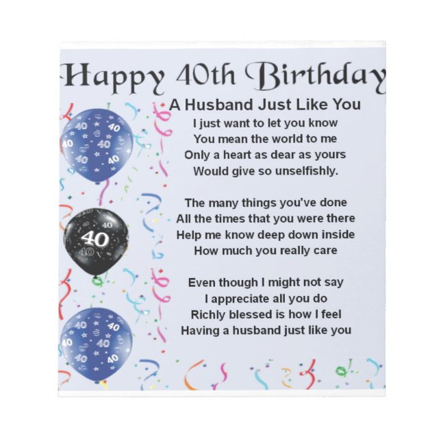 Ehemännisches Gedicht - 40. Geburtstag Notizblock (Vorderseite)