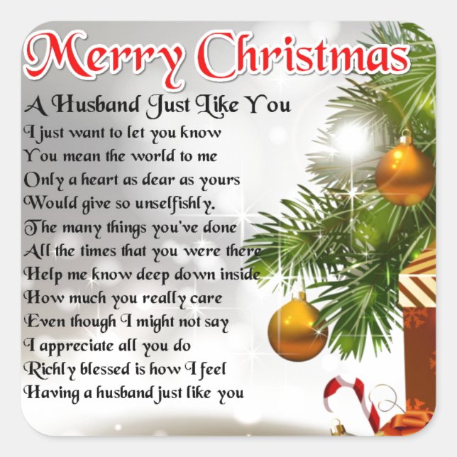 Ehemännisches Gedicht - Weihnachtsdesign Quadratischer Aufkleber (Vorderseite)