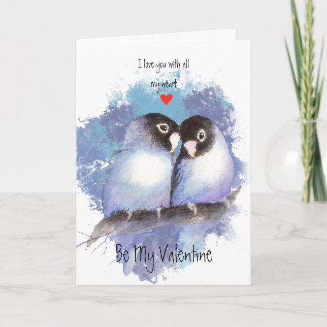Ehemannvalentine-Liebeblaue Lovebirds-Vogel-Kunst Feiertagskarte (Vorderseite)