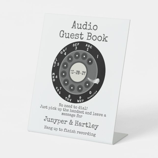 Ehepaar-Audio-Gästebuch Black Rotary Dial Sign Sockelschild (Vorderseite)