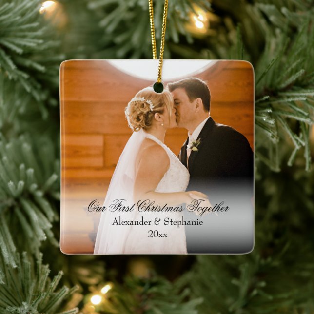 Ehepaar First Christmas Together Square Foto Keramikornament (Baum)