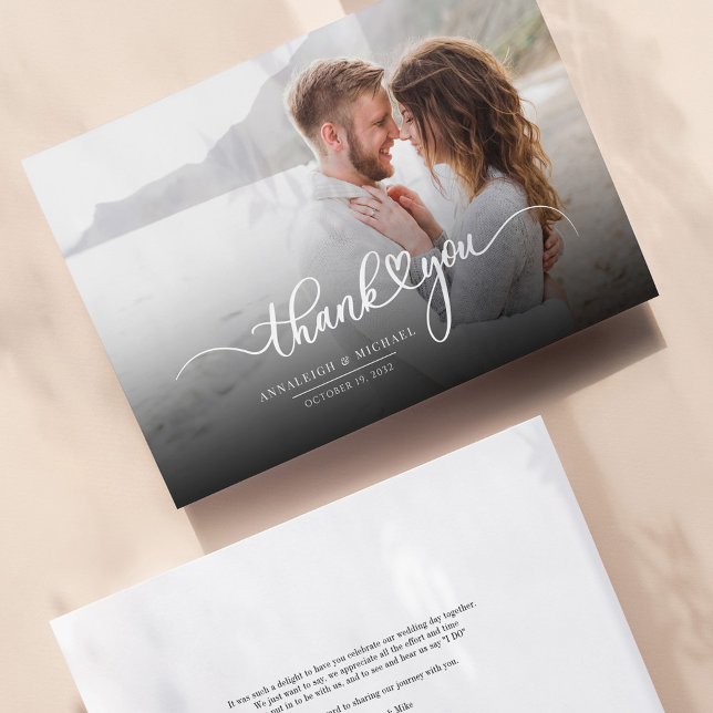 Ehepaar-Foto Handschrift Dankeskarte (Couples Wedding Thank You Card)