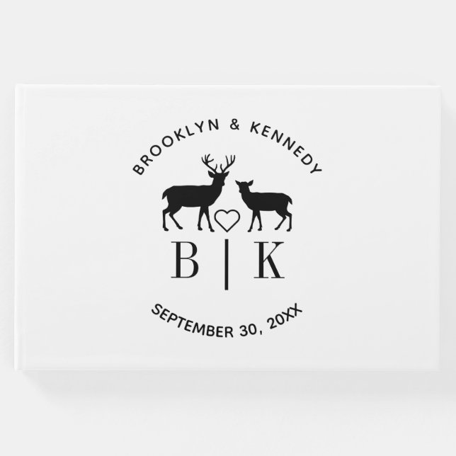 Ehepaar Name Deer Monogram Rustic Country Wedding Gästebuch (Vorderseite)