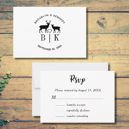 Ehepaar Name Deer Monogram Rustic Country Wedding RSVP Karte
