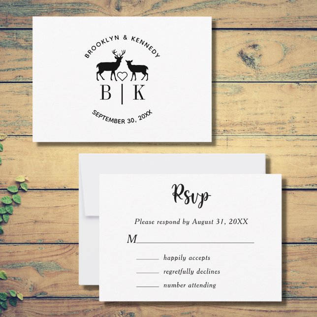 Ehepaar Name Deer Monogram Rustic Country Wedding RSVP Karte (Von Creator hochgeladen)