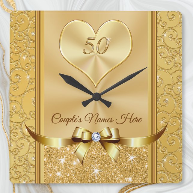 Ehepaare auf der Atemberaubenden Uhr zum 50. Jubil (50th wedding anniversary wall clock. Wonderful, golden anniversary gift ideas for friends, couple.)