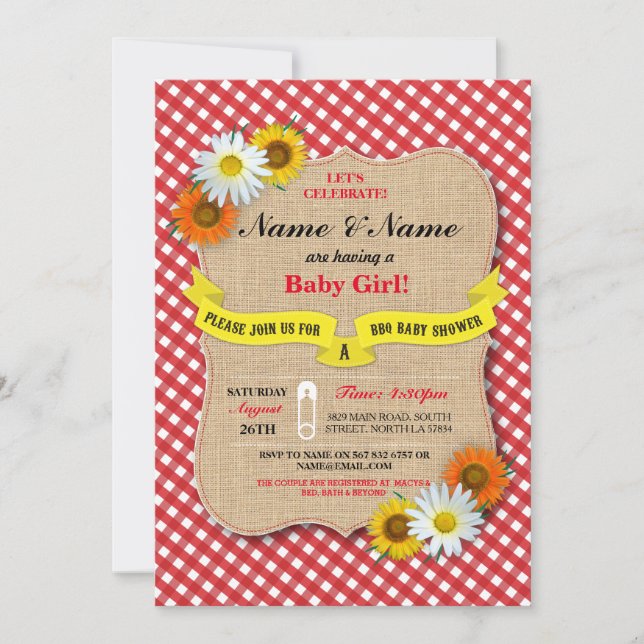 Ehepaare Baby Shower GRILLEN BaByQ Boy oder Girl I Einladung (Vorderseite)