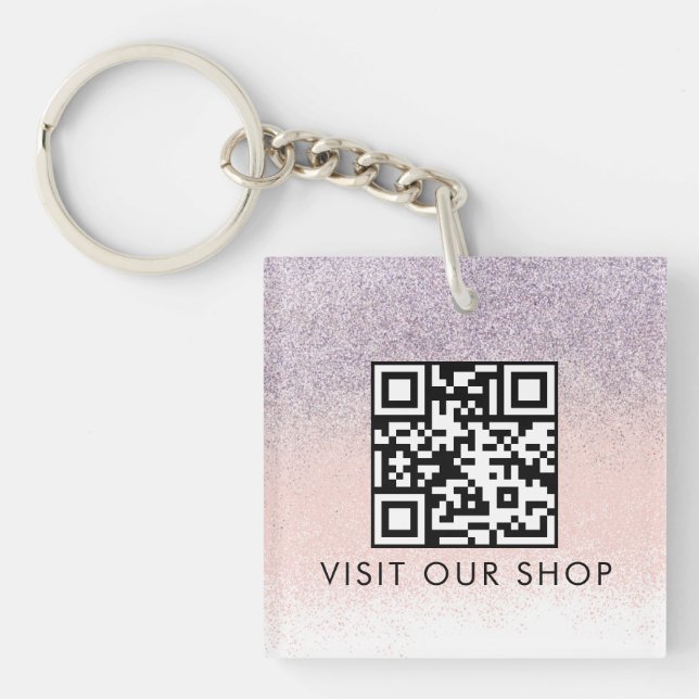 Ehepaare Business QR Code Mit Monogramm Glitzer Schlüsselanhänger (Vorderseite)