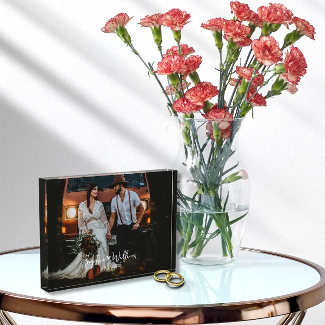 Ehepaare Foto Name Hochzeitstag Herzstück (Rustic Elegant Wedding Photo Keepsake With Couple's Name Anniversary Wedding Date Photo block )