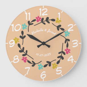 Ehepaare Hochzeit Jahrestag Moderner Blumenkranz Große Wanduhr