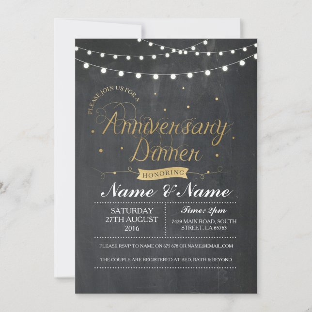 Ehepaare Jubiläum Abendessen Party Hochzeit Einlad Einladung (Vorderseite)