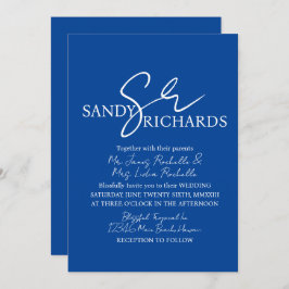 Ehepaare Mit Monogramm Blue White Script Wedding Einladung