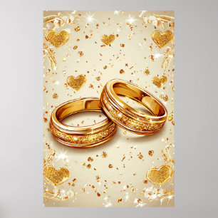 Eheringe mit goldenen Herzen Romantische Liebe 💍 Poster