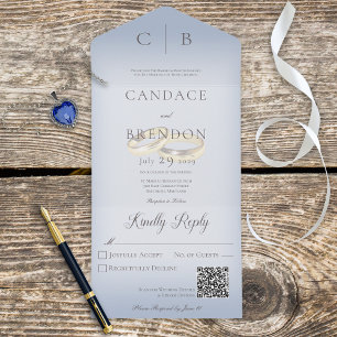 Eheringe Modern Dusty Blue QR Code All In One Einladung
