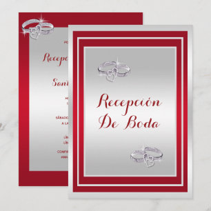 Eheringe, Silber und Rot Hochzeitsempfang Einladung