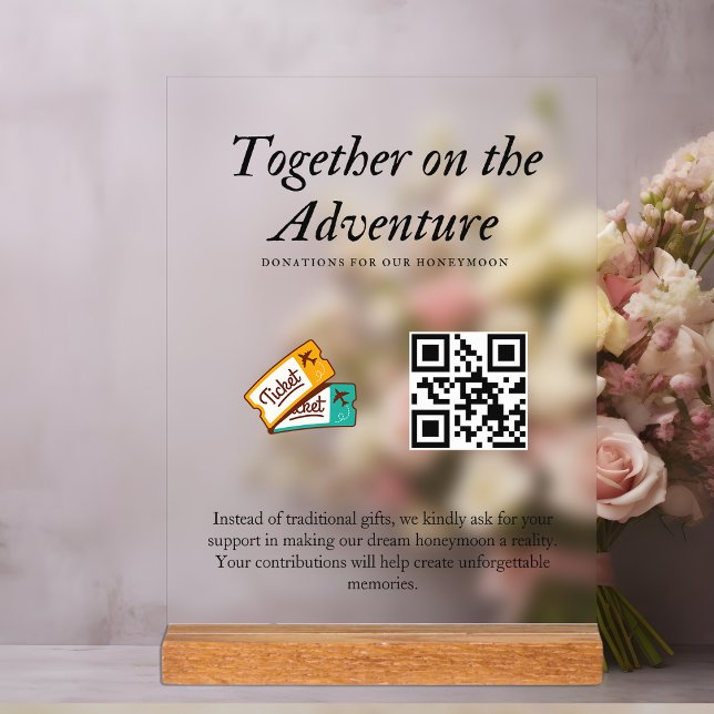 Ehewesen Honeymoon Fund Qr Code Geschenk Acrylschild (Wedding Registry Honeymoon Fund Qr Code Gift Acrylic Sign)
