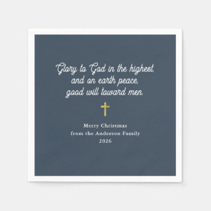 Ehre sei Gott Navy Blau und Gold Weihnachten Serviette