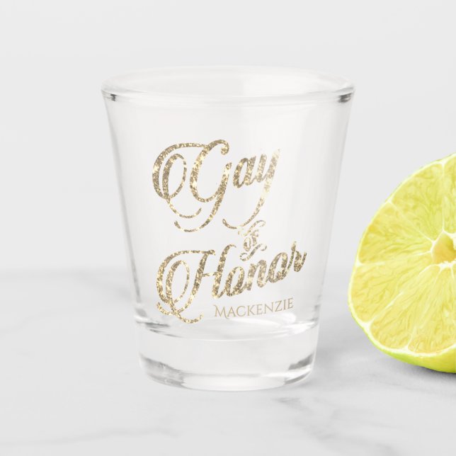 Ehrengabe | Gold Brautparty Custom Keepake Schnapsglas (Vorderseite)