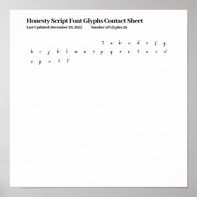 Ehrlichkeit Script-Schriftzeichen Kontaktblatt Poster (Vorne)