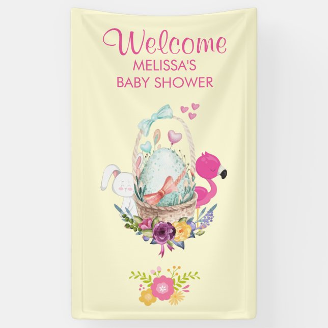 Ei, Flamingo & Bunny Baby Dusche Willkommen Banner (Vertikal)