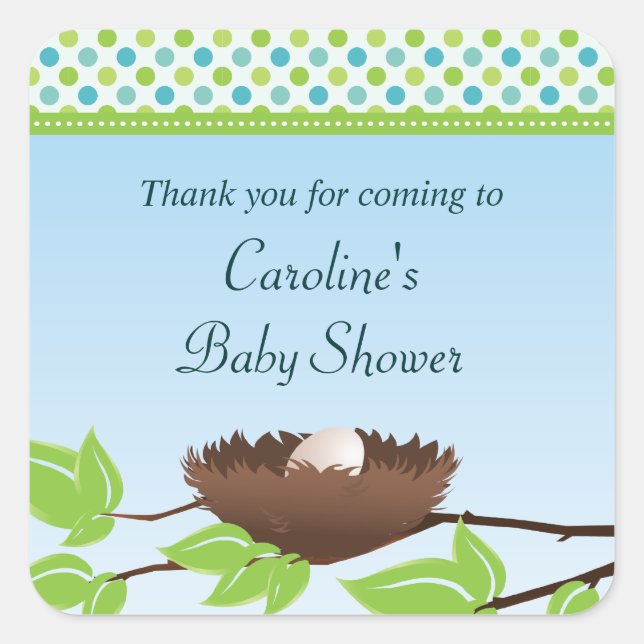 Ei in Birds Nest Babydusche Danke Sticker (Vorderseite)