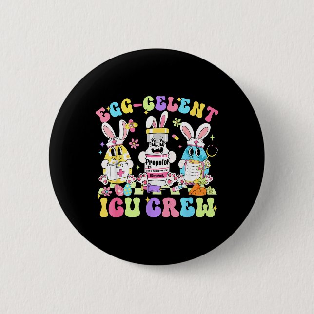 Ei-zellent ICU-Team-Krankenschwester Retro-Groovy- Button (Vorderseite)