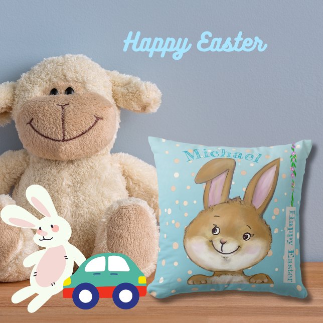 Ei zitierend Ei Hunt Kids Blue Throw Kissen (Egg-citing Egg Hunt Kids Blue Throw Pillow )