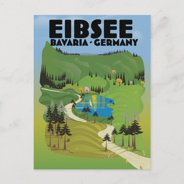 Eibsee Deutschland Reiseplakat. Postkarte (Vorderseite)