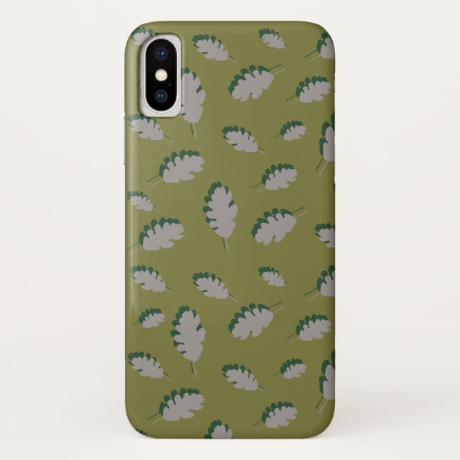 Eiche Blätter Muster Guacomole grau Case-Mate iPhone Hülle (Rückseite)