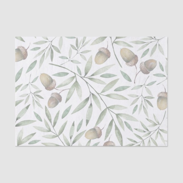 Eicheln und Grüntöne botanisch Seidenpapier (Vorderseite)