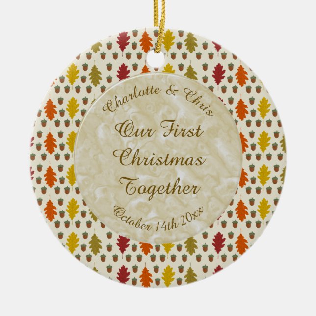 Eichen Blätter und Acorns Herbsthochzeit maßgeschn Keramik Ornament (Vorne)