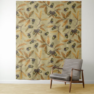 Eichen und Eichen-Blätter auf Ekru Wandteppich