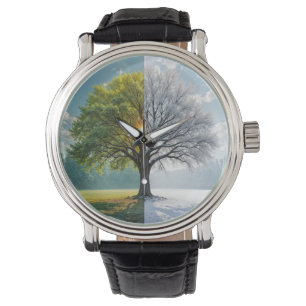 Eichenbaum in zwei Jahreszeiten Armbanduhr
