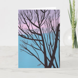 Eichenbaum-Silhouette, Lavendel-Himmelskarte Karte