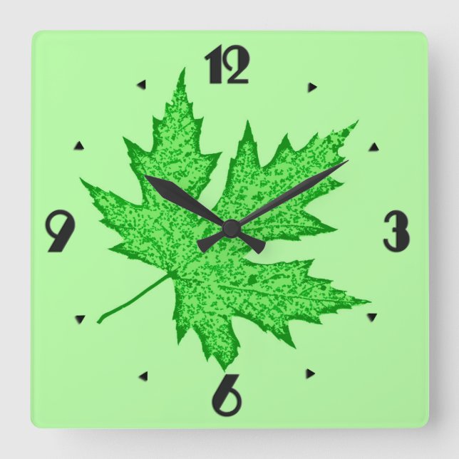 Eichenblatt - grüne Farbtöne Quadratische Wanduhr (Vorderseite)