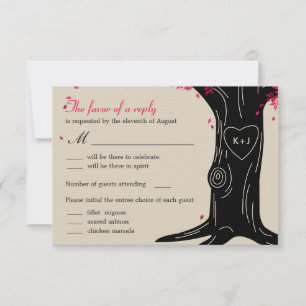 Eichenhochzeit-Antwortkarte mit Menü - Fuchsia RSVP Karte
