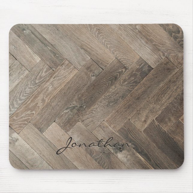 Eichenholz-Zickzack-Muster-Monogramm Mousepad (Vorne)