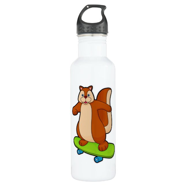 Eichhörnchen als Skater mit Skateboard Edelstahlflasche (Vorderseite)