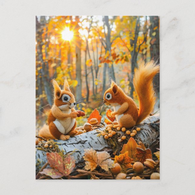 Eichhörnchen Ansammlung Acorns auf Waldboden Postkarte (Vorderseite)