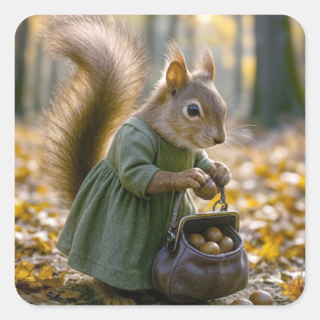 Eichhörnchen-Ansammlung nackt in ihrer Tasche Quadratischer Aufkleber (Vorderseite)