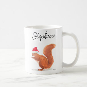 Eichhörnchen Aquarell Tier Santa Frohe Weihnachten Kaffeetasse