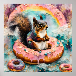 Eichhörnchen auf dem Floating Glazed Donut Funny S Poster