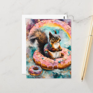 Eichhörnchen auf dem Floating Glazed Donut Funny S Postkarte