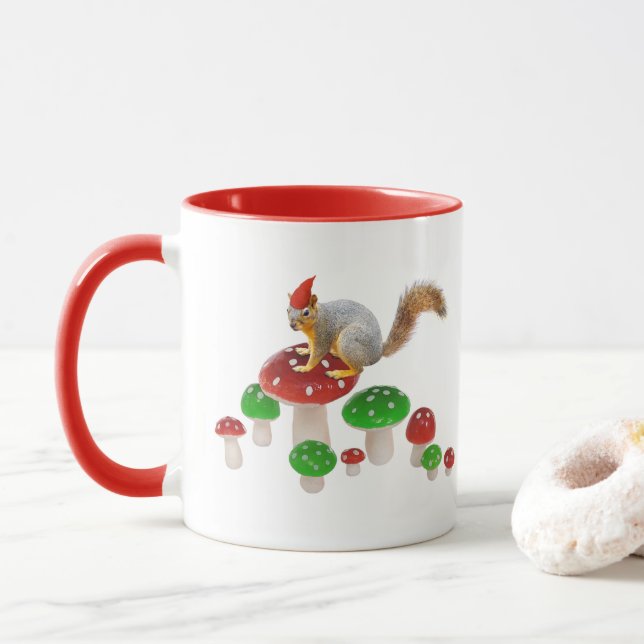 Eichhörnchen auf der Tasse Rot und Grün (Mit Donut)