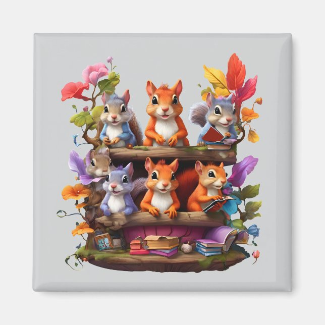 Eichhörnchen auf einem Holzbrett Magnet (Vorne)