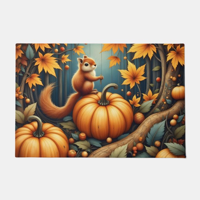 Eichhörnchen auf Kürbiskröten im Herbst Fußmatte (Vorderseite)