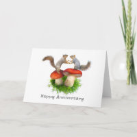 Eichhörnchen auf Pilzkarten zum Jubiläum