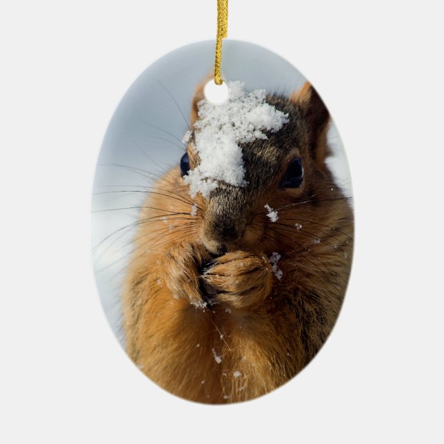 Eichhörnchen aus Schnee Keramik Ornament (Vorne)